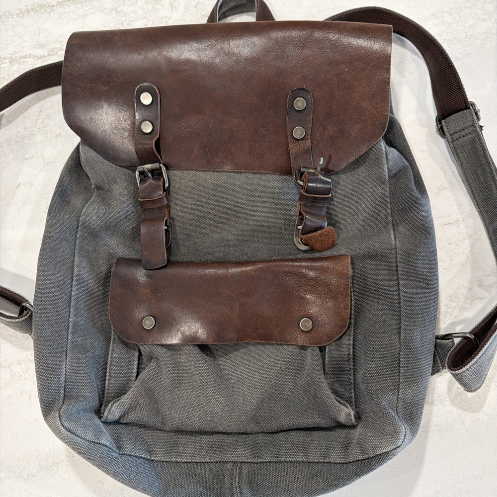 Vintage Style Canvas and Leather Backpack Gray, Nice!